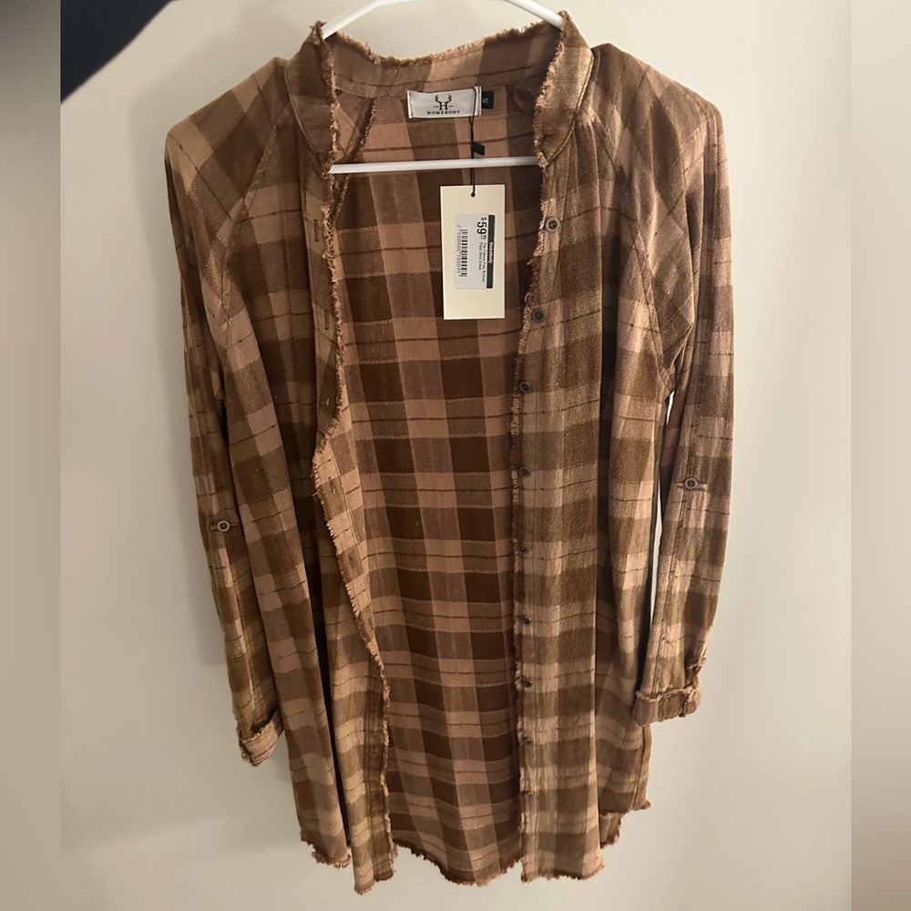 Fray Bottom Plaid Shirt Dress